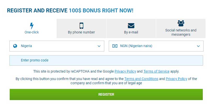 1xbet one-click registration