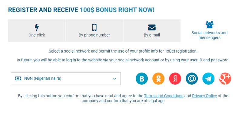 Social networks. Registration on 1xBet